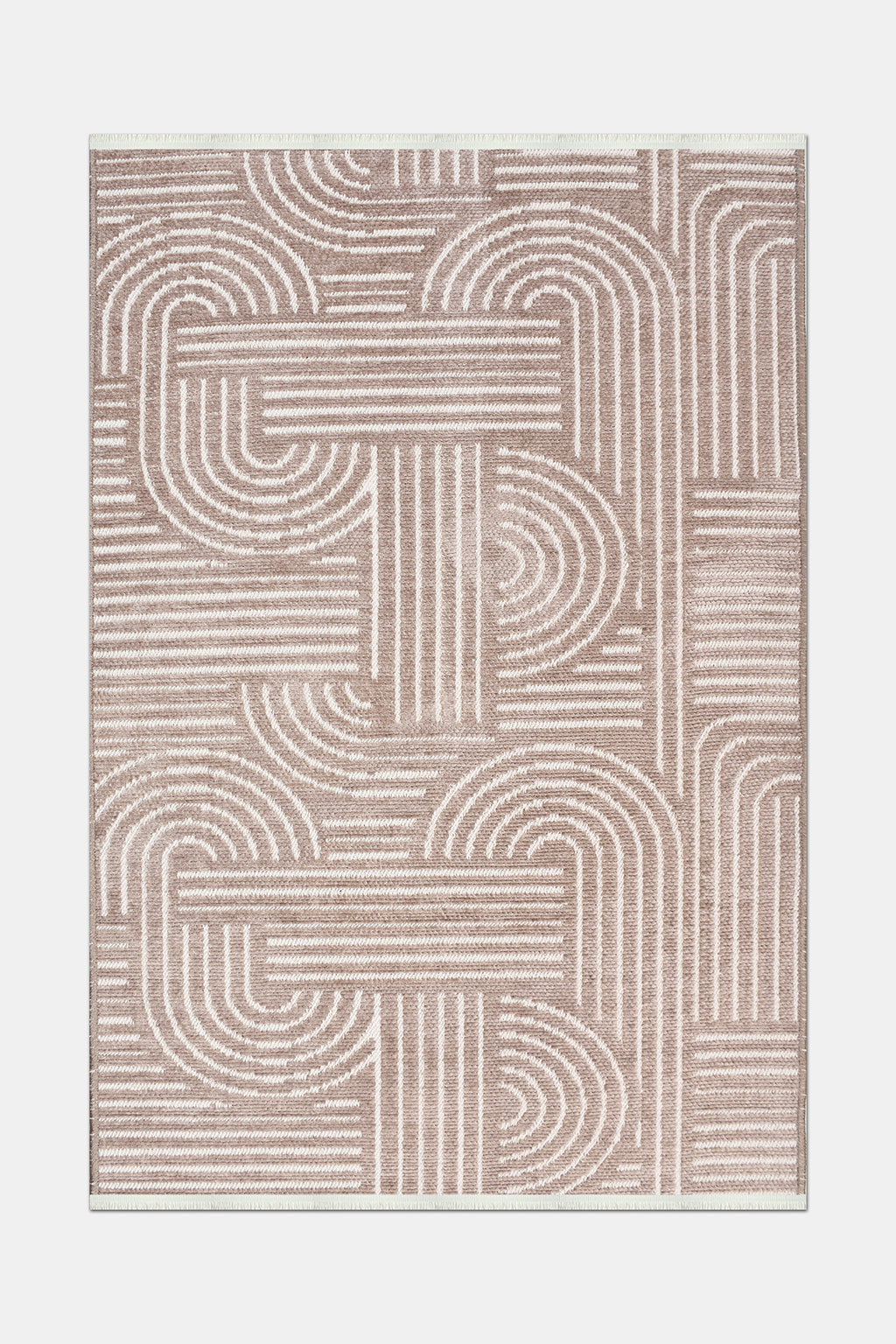 RINA-6111S- Mink With White Rug –  Washable Non-Slip Carpet – Latex Backing – Living Room, Hallway, Kitchen – Robot Vacuum Friendly