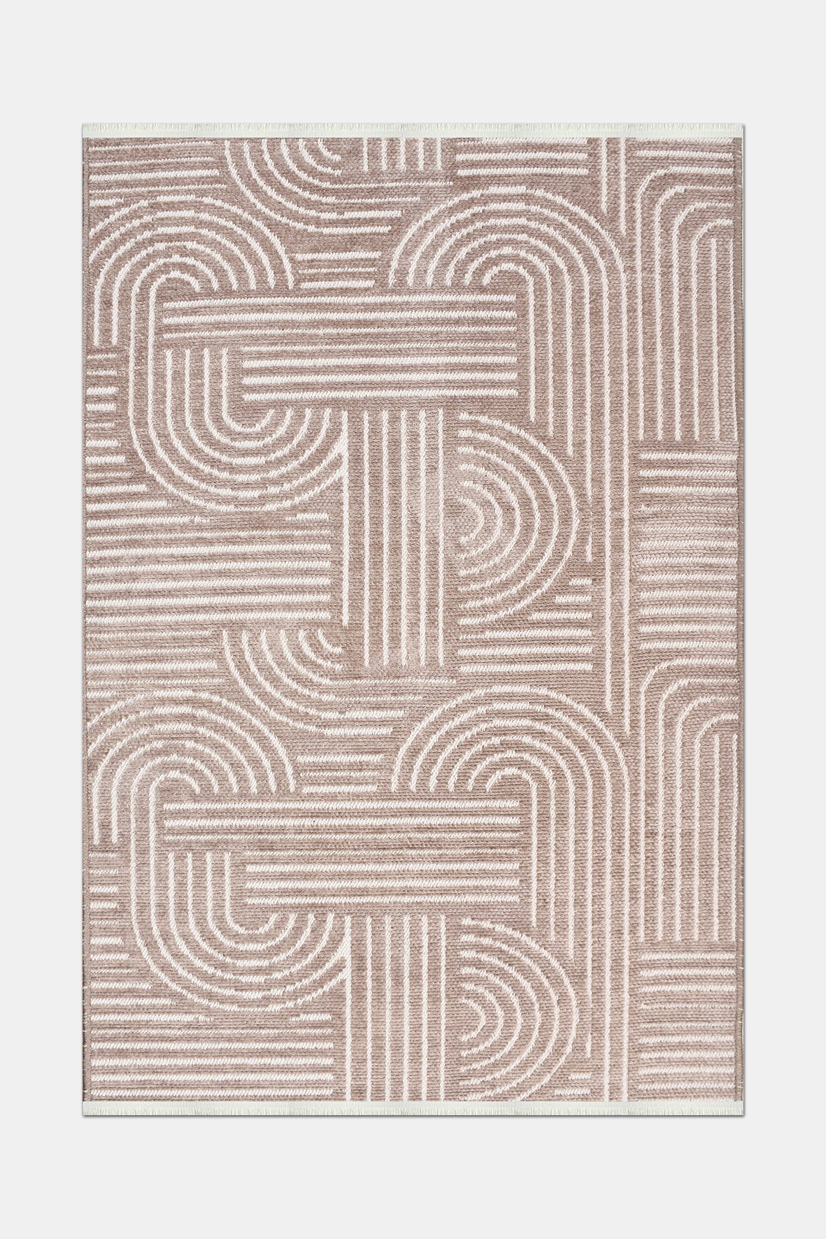 RINA-6111S- Mink With White Rug –  Washable Non-Slip Carpet – Latex Backing – Living Room, Hallway, Kitchen – Robot Vacuum Friendly