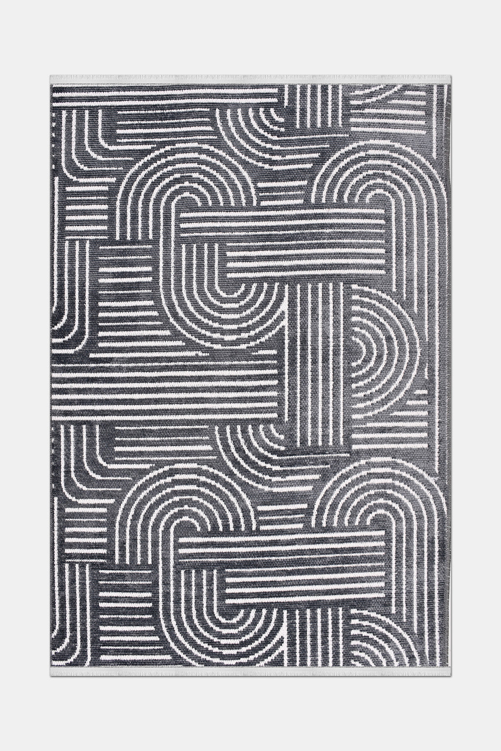 RINA-6116S- Anthracit With White Rug –  Washable Non-Slip Carpet – Latex Backing – Living Room, Hallway, Kitchen – Robot Vacuum Friendly
