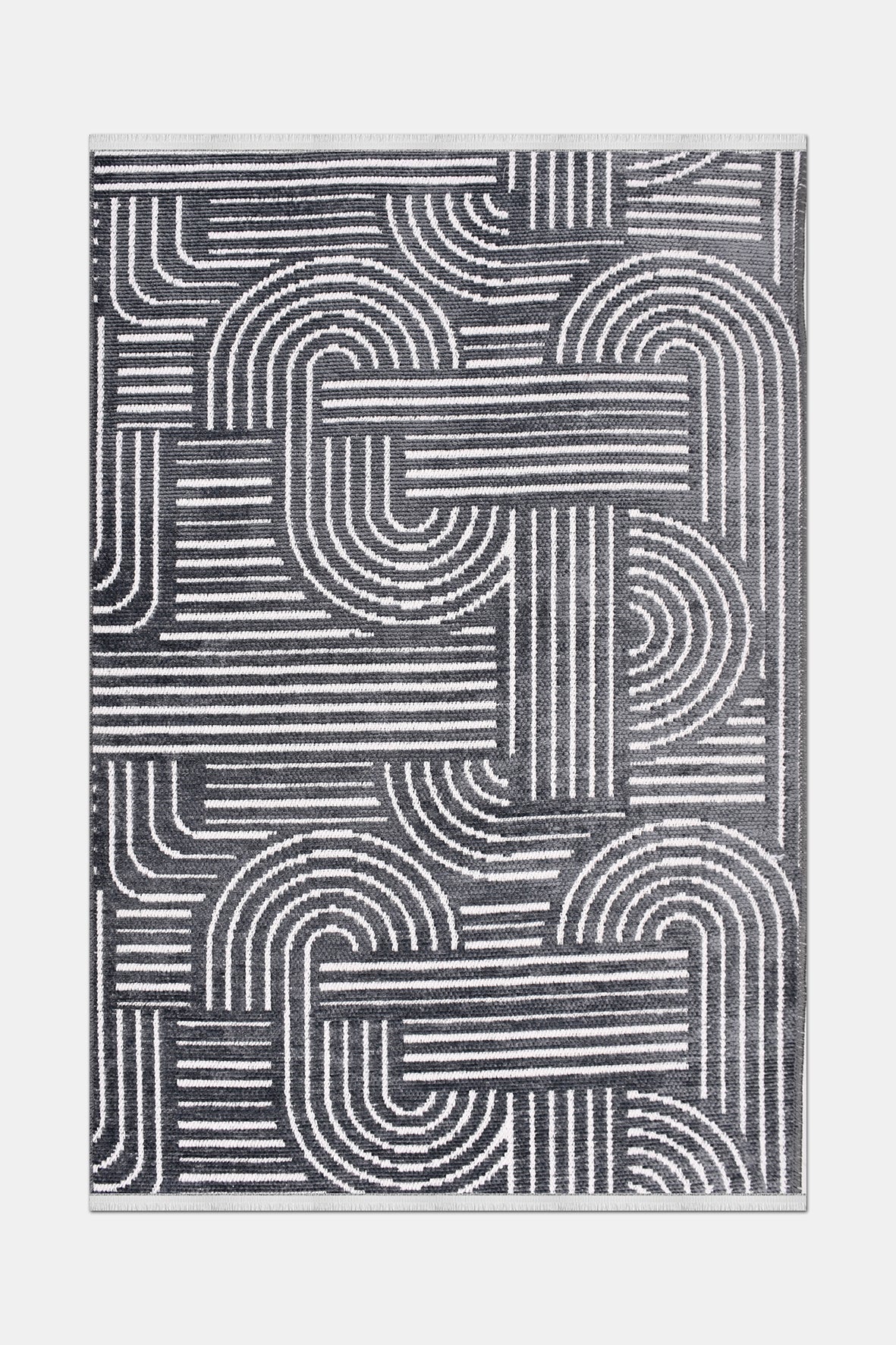 RINA-6116S- Anthracit With White Rug –  Washable Non-Slip Carpet – Latex Backing – Living Room, Hallway, Kitchen – Robot Vacuum Friendly