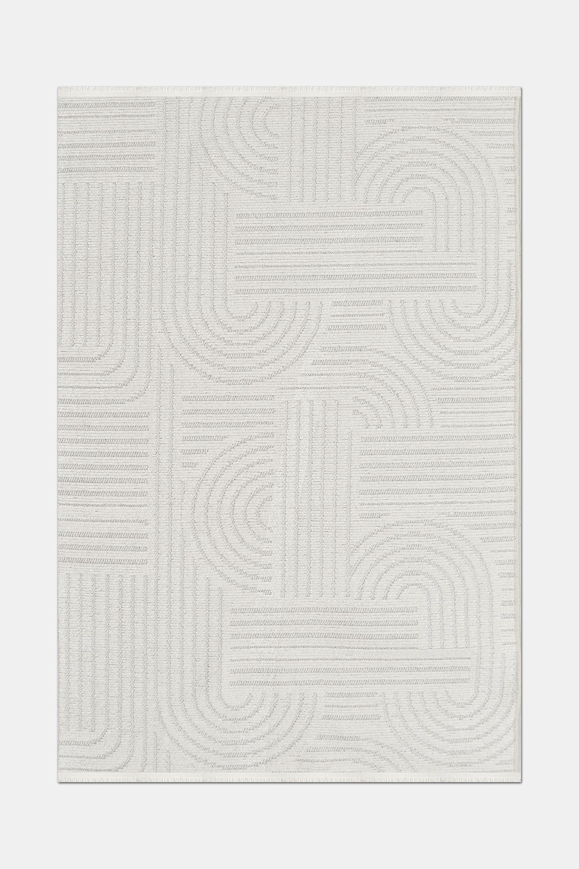 RINA-6118S- White With Gray Rug –  Washable Non-Slip Carpet – Latex Backing – Living Room, Hallway, Kitchen – Robot Vacuum Friendly