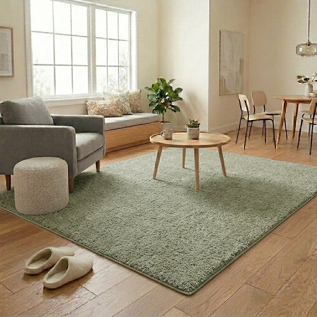 MARİS - MR014 - Green - Premium Velvety Rug for Living Room/Lounge/Kitchen - Non-Slip Base - Washable - Modern