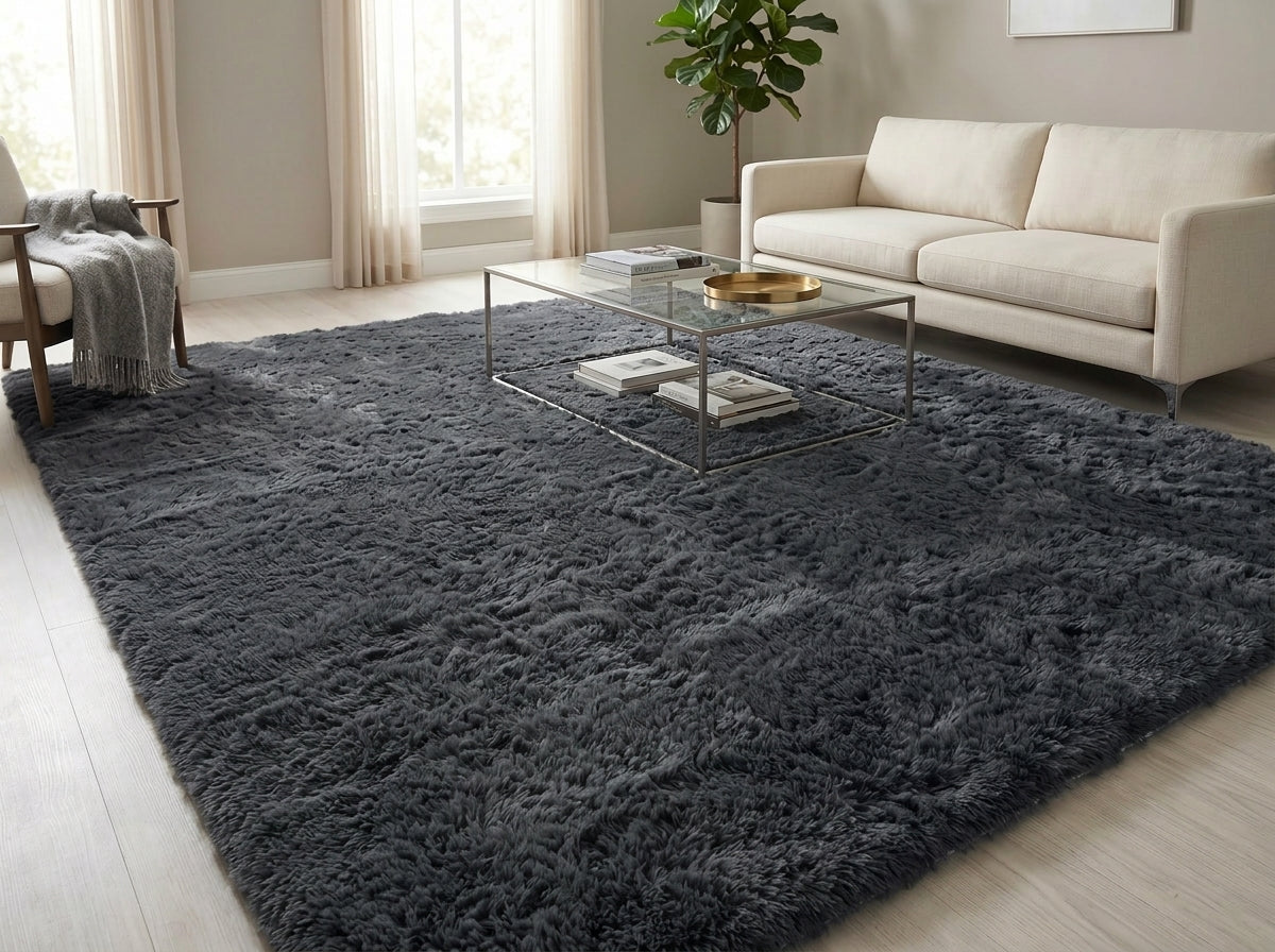 Bunny  Poly Plush Carpet - TF9083- Anthracite- High Quality - Extra Soft - Non-Slip Special Base