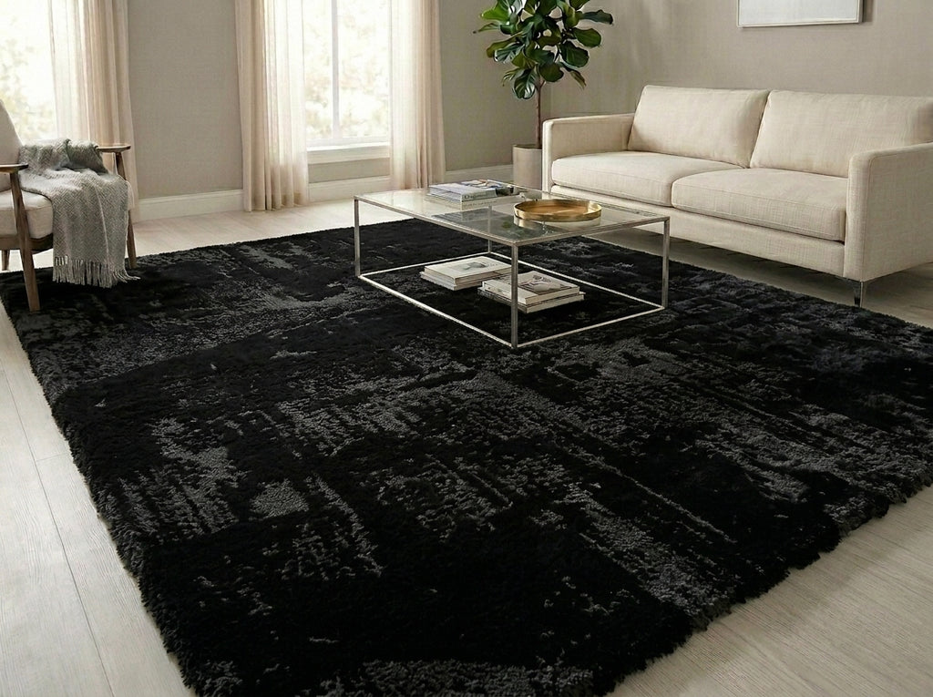 Bunny  Poly Plush Carpet -TF9060- Black - High Quality - Extra Soft - Non-Slip Special Base