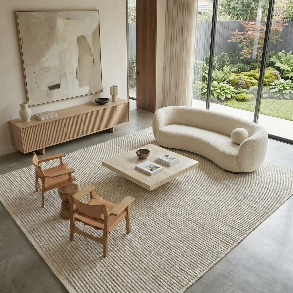 ECOLE - EC001- Beige- Custom Size Area Rug – Non-Slip Washable Rug for Living Room, Kitchen, Hallway – Robot Vacuum Compatible, Easy Care Carpet