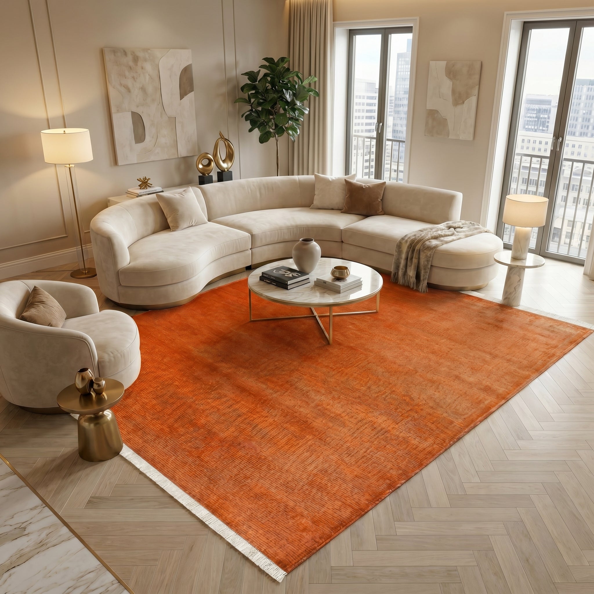 Hanzade Rug – 8200S - Orange - Non-Slip, Easy Care & Robot Vacuum Compatible