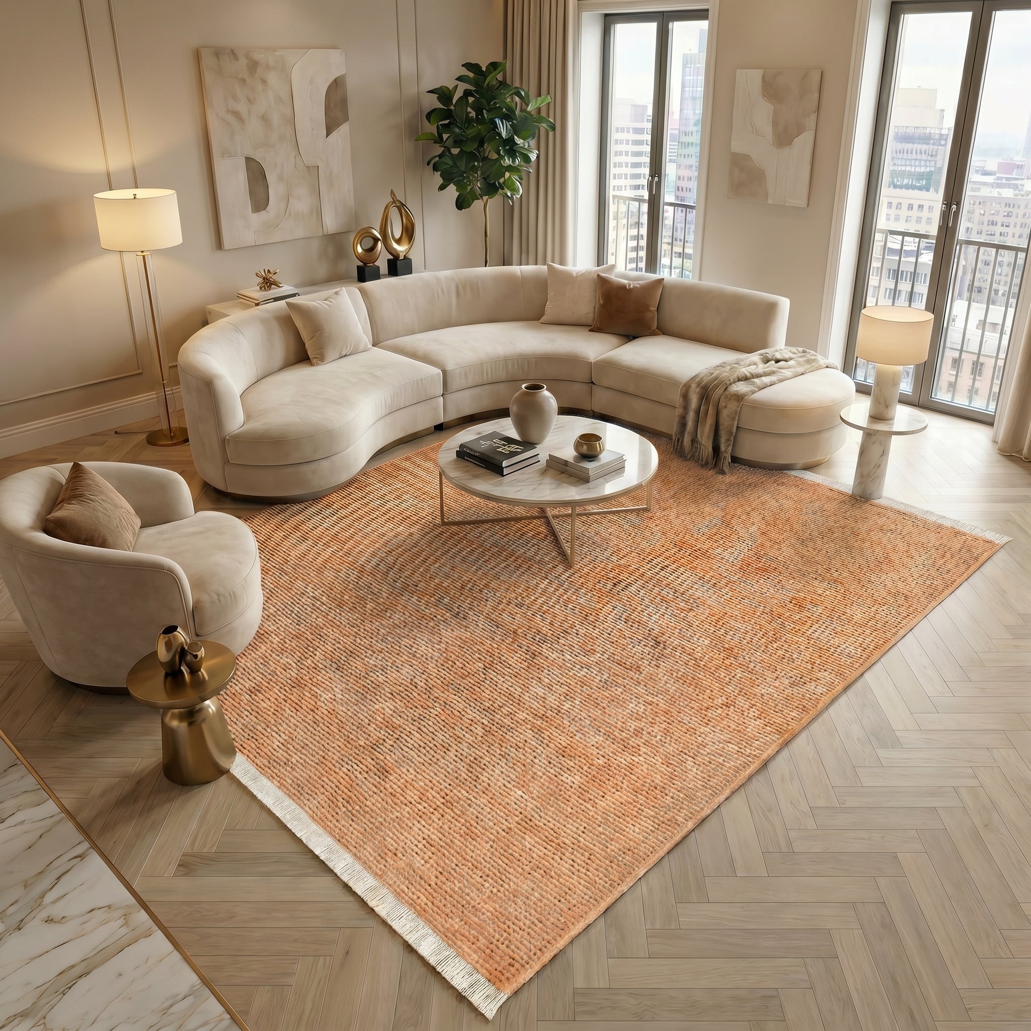Hanzade Rug – 8203S -  Sand Beige - Non-Slip, Easy Care & Robot Vacuum Compatible