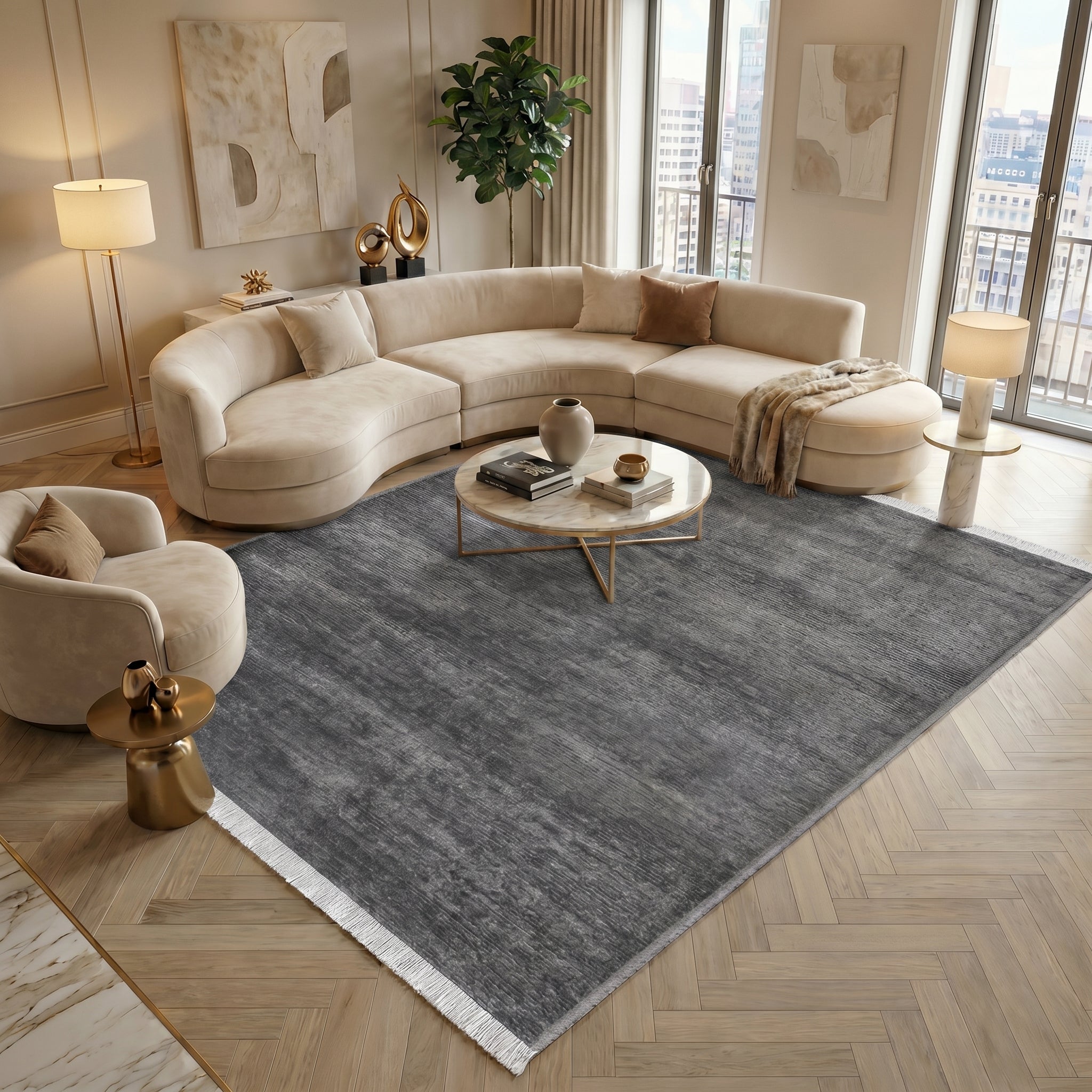 Hanzade Rug – 8206S -  Antchracite - Non-Slip, Easy Care & Robot Vacuum Compatible