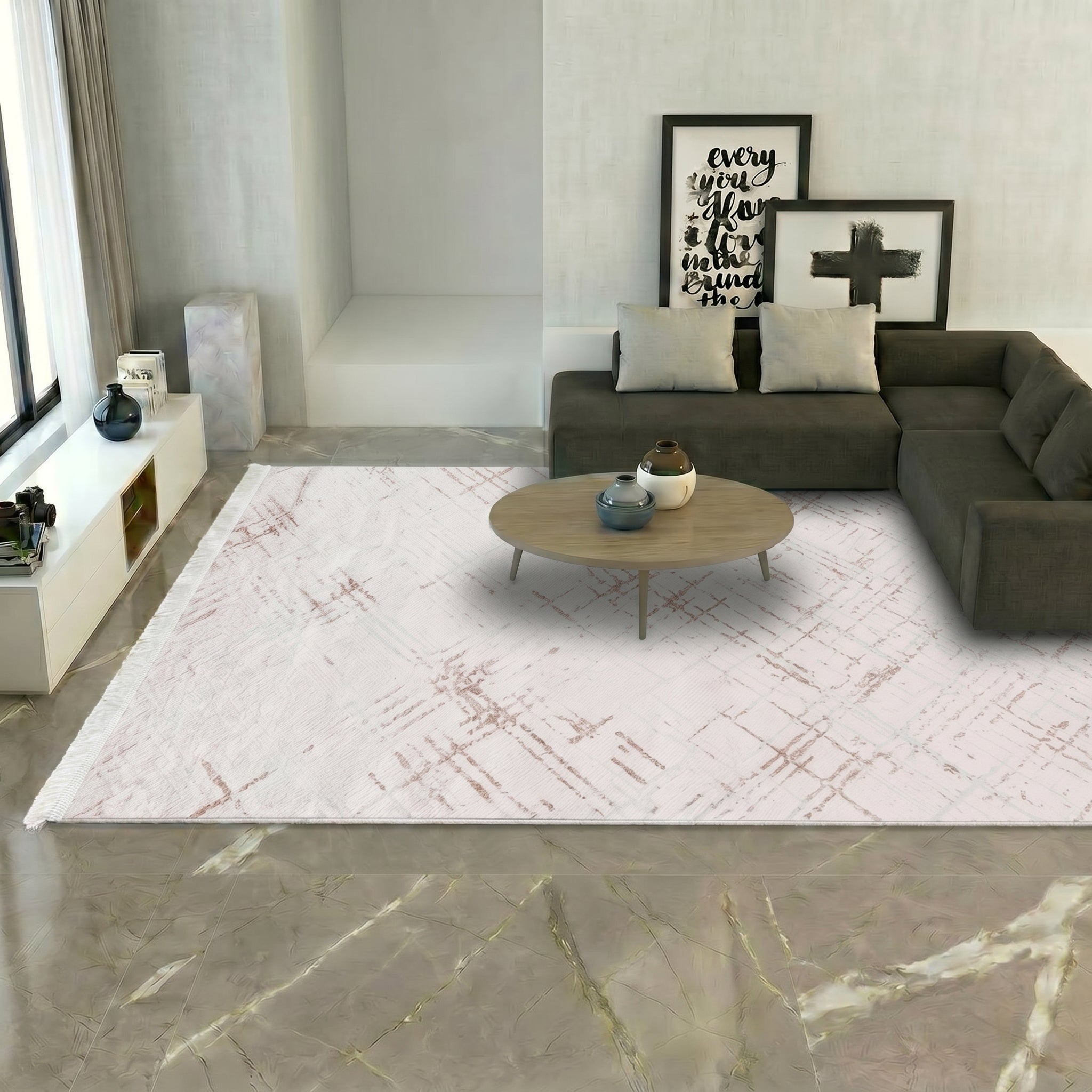 VİANORA-VY08- Gray-Black-Soft Acrylic Rug – Modern Living Room Rug, Durable, 7 mm Pile, Custom Size