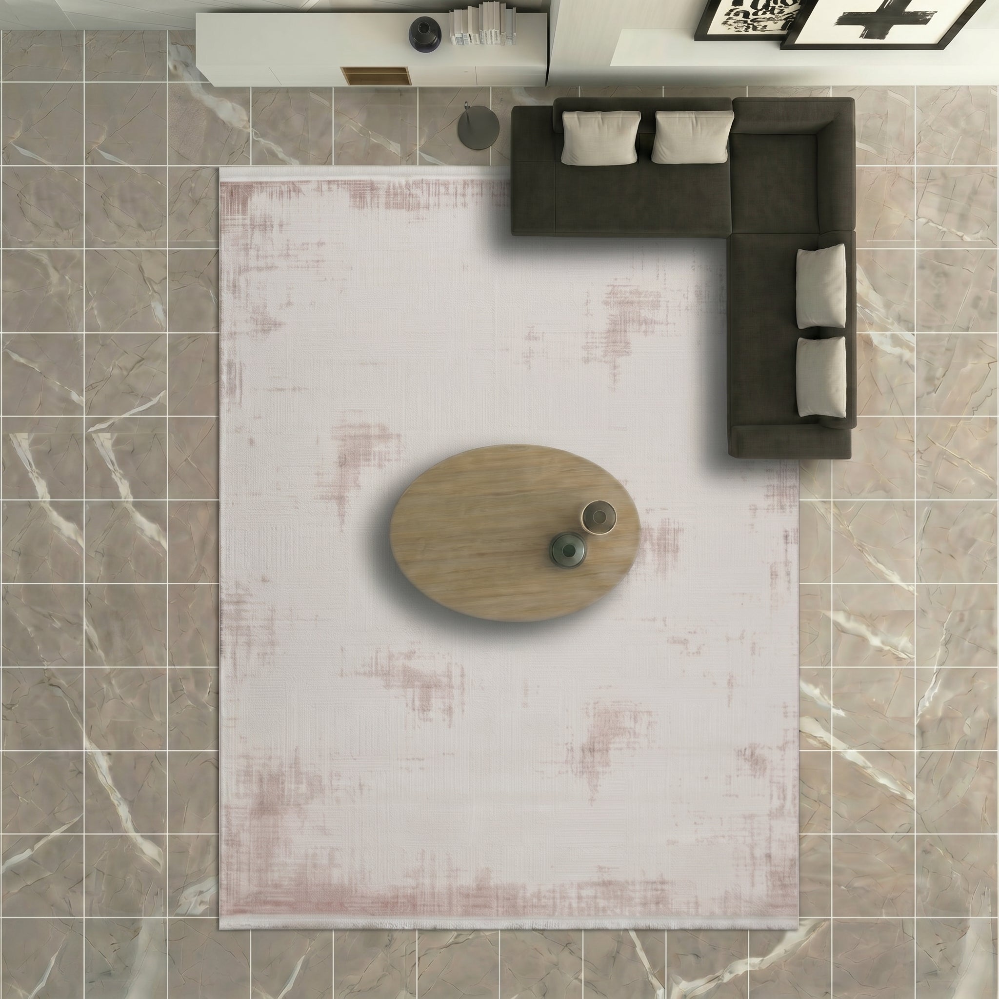 VİANORA-VY08- Gray-Black-Soft Acrylic Rug – Modern Living Room Rug, Durable, 7 mm Pile, Custom Size