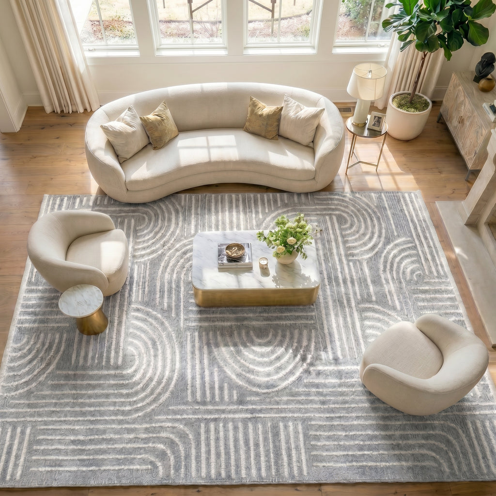 RINA-6115S- Mustard With White Rug –  Washable Non-Slip Carpet – Latex Backing – Living Room, Hallway, Kitchen – Robot Vacuum Friendly