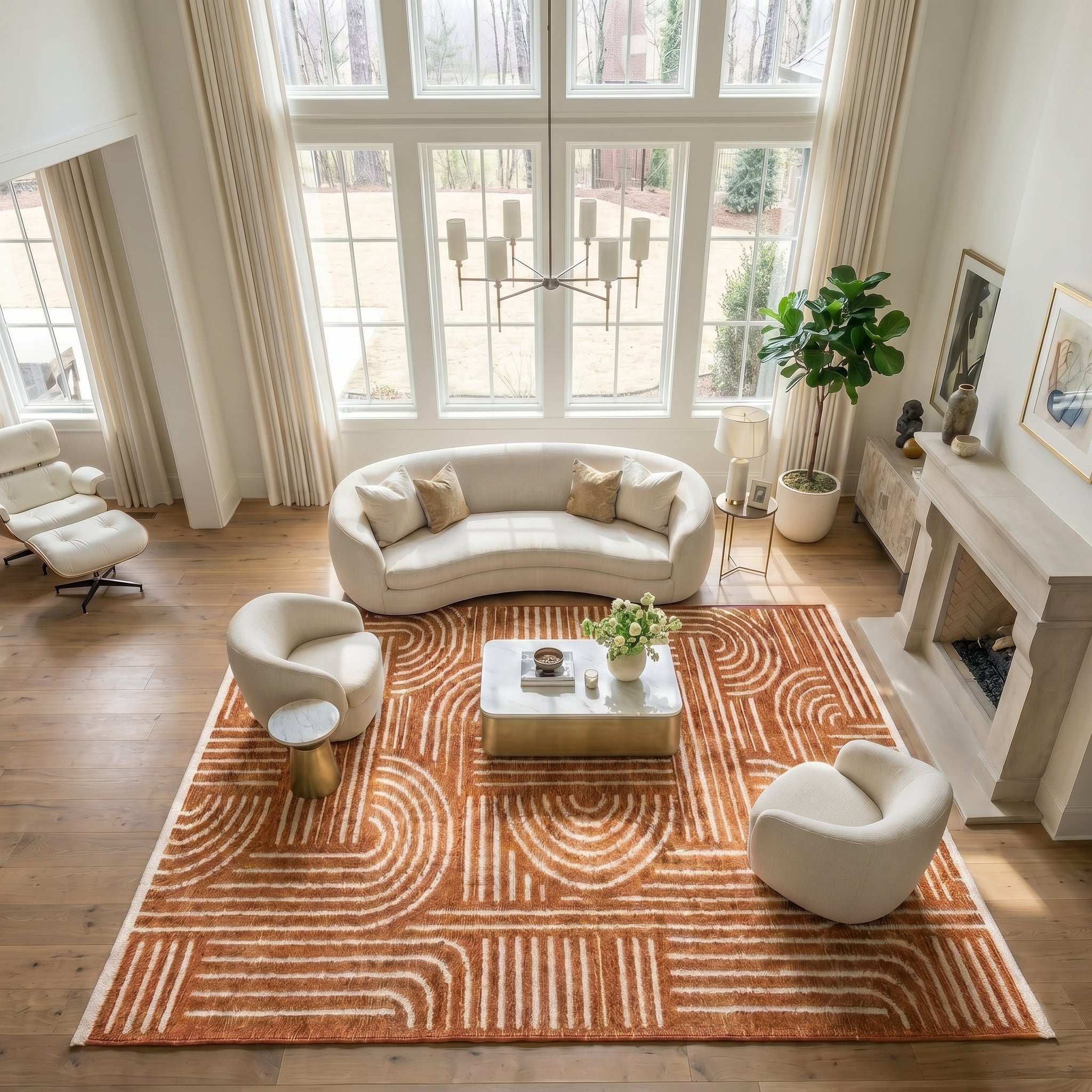 RINA-6110S- Brick With White Rug –  Washable Non-Slip Carpet – Latex Backing – Living Room, Hallway, Kitchen – Robot Vacuum Friendly