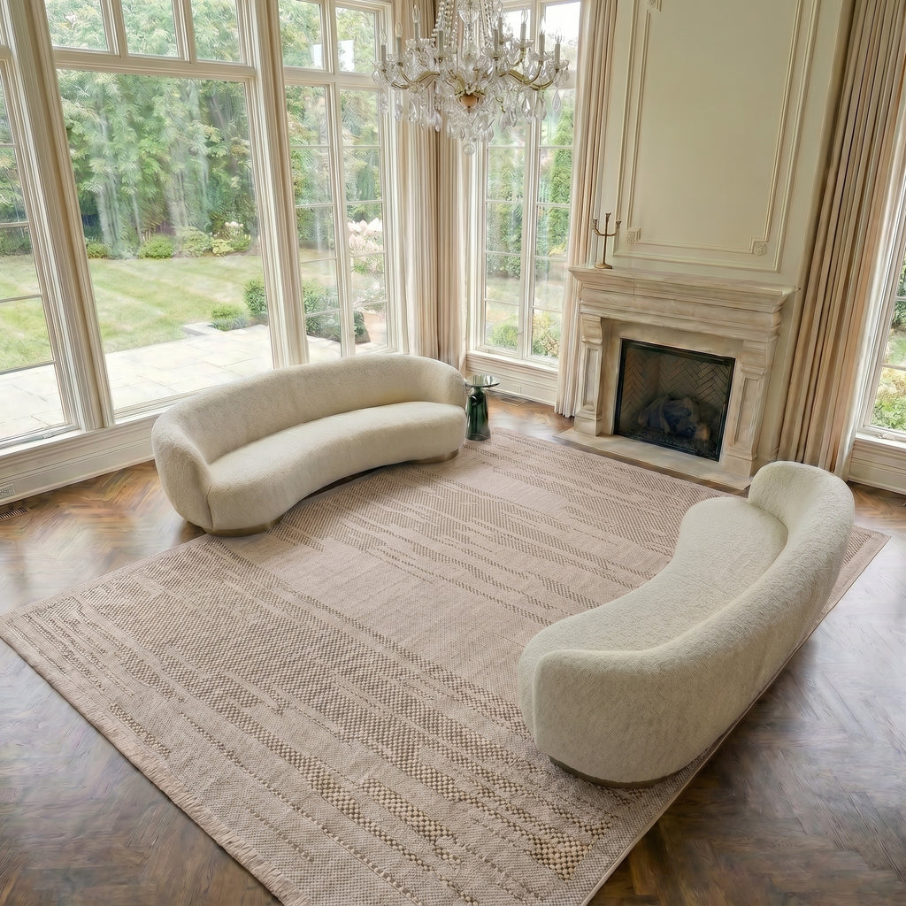 DAFNE -DH007-Beige With Mink Color Rug-Custom Size Washable Non-Slip Carpet – Kitchen & Hallway – Robot Vacuum Friendly