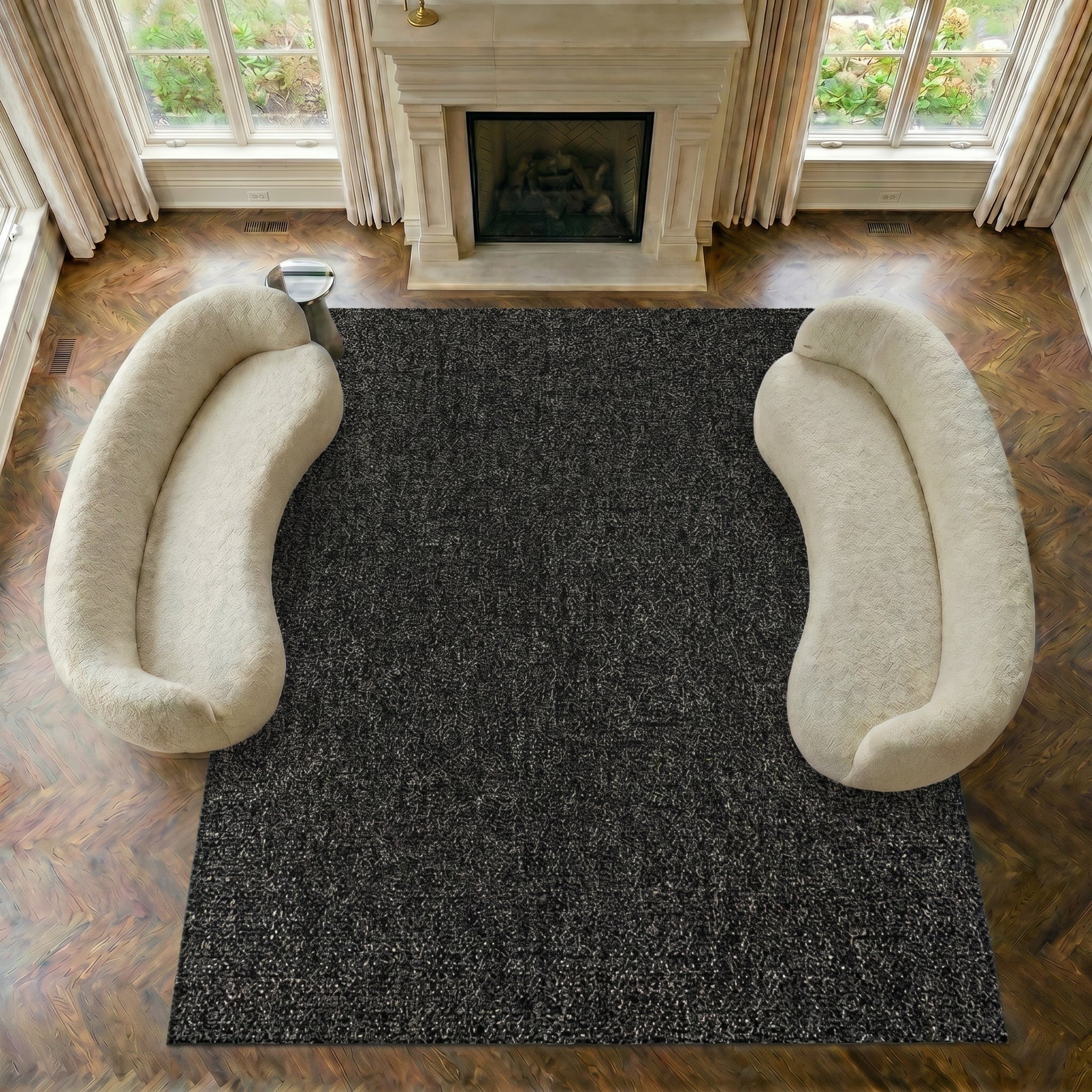DAFNE -DH008-Black With Anthracite Color Rug-Custom Size Washable Non-Slip Carpet – Kitchen & Hallway – Robot Vacuum Friendly