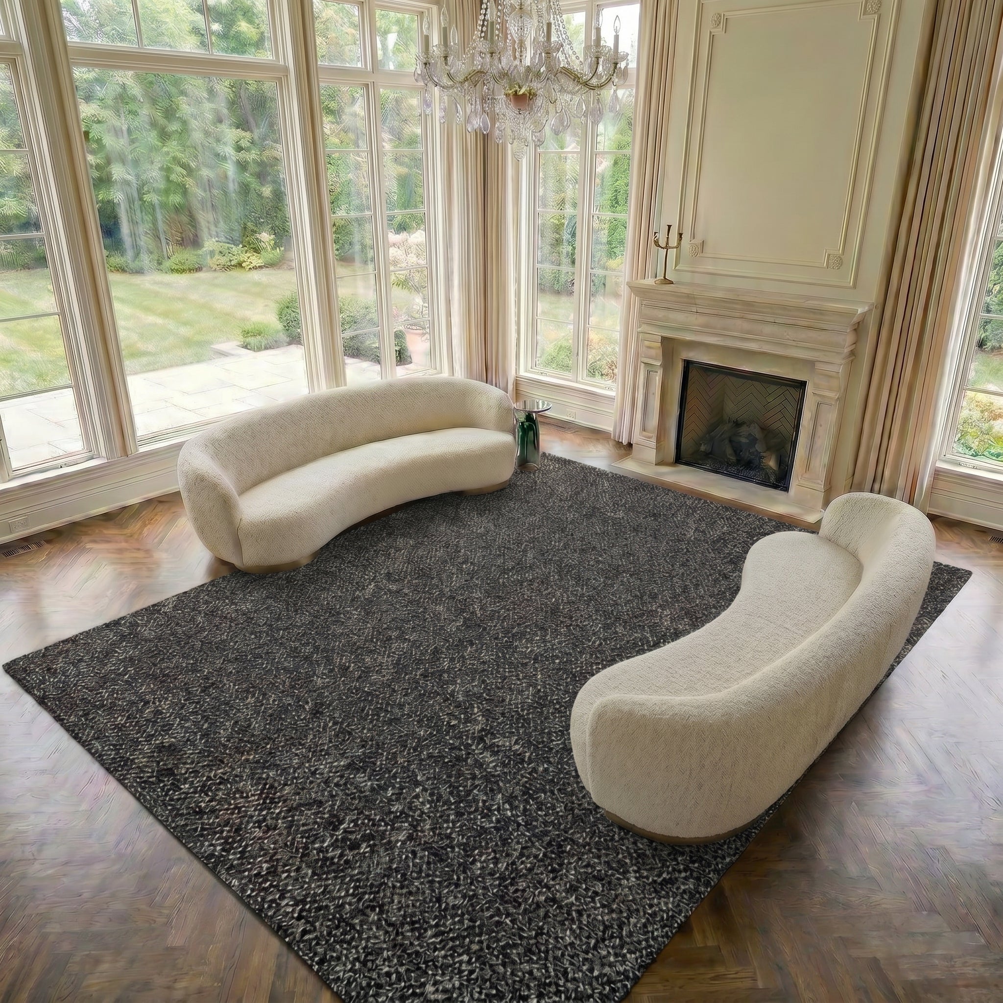 DAFNE -DH008-Black With Anthracite Color Rug-Custom Size Washable Non-Slip Carpet – Kitchen & Hallway – Robot Vacuum Friendly