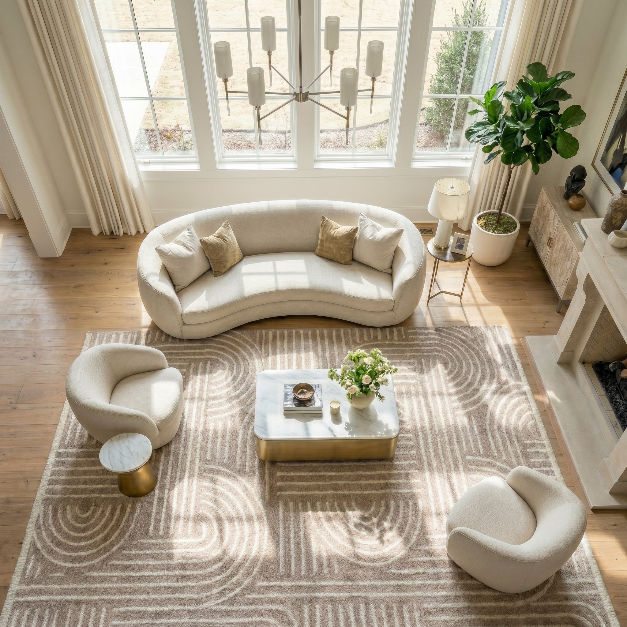 RINA-6111S- Mink With White Rug –  Washable Non-Slip Carpet – Latex Backing – Living Room, Hallway, Kitchen – Robot Vacuum Friendly