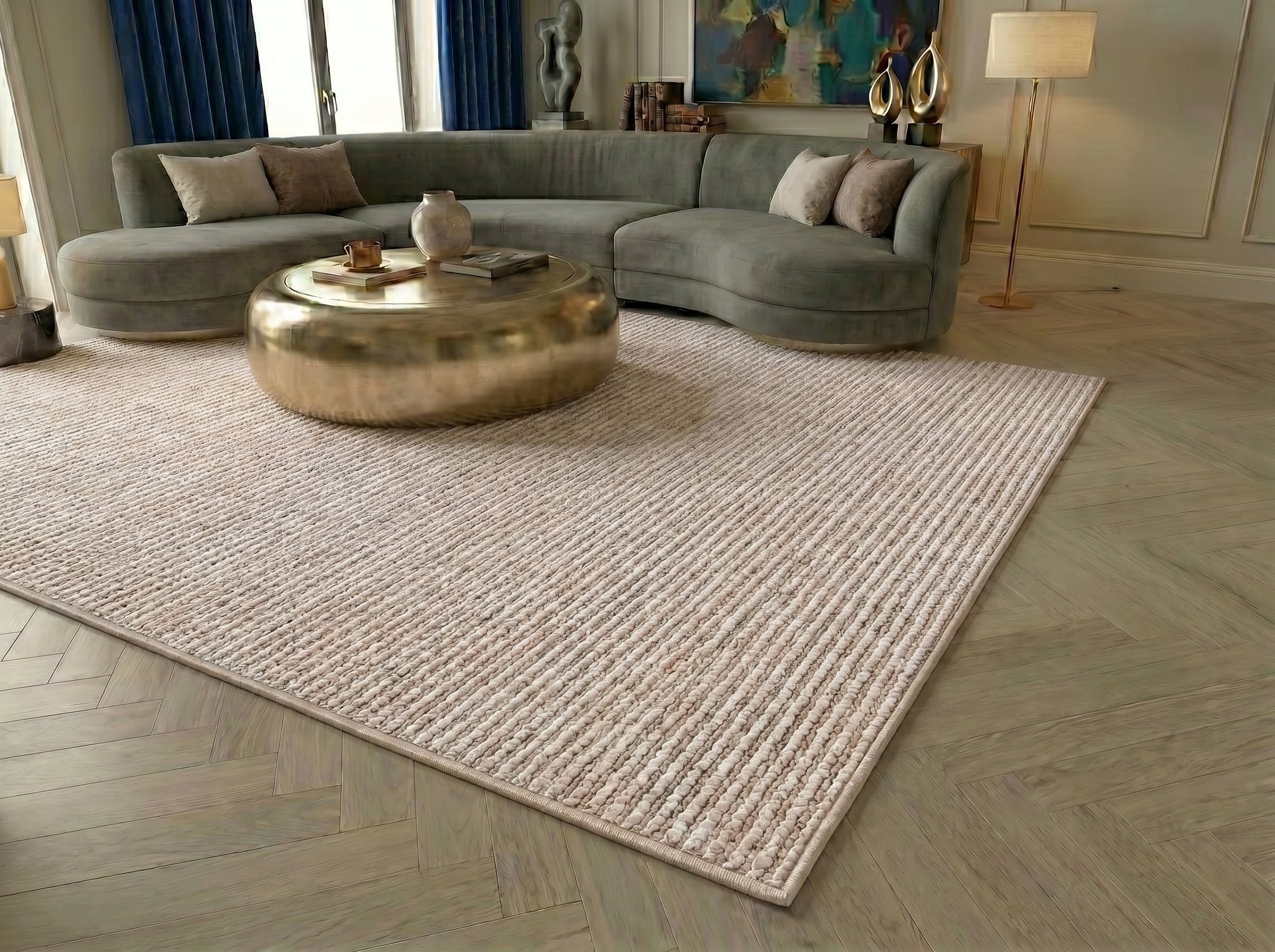 FUNDA - CE02-Mink/Cream – Custom Size Rug for Living Room, Hallway & Bedroom – Robot Vacuum Friendly – Easy to Clean