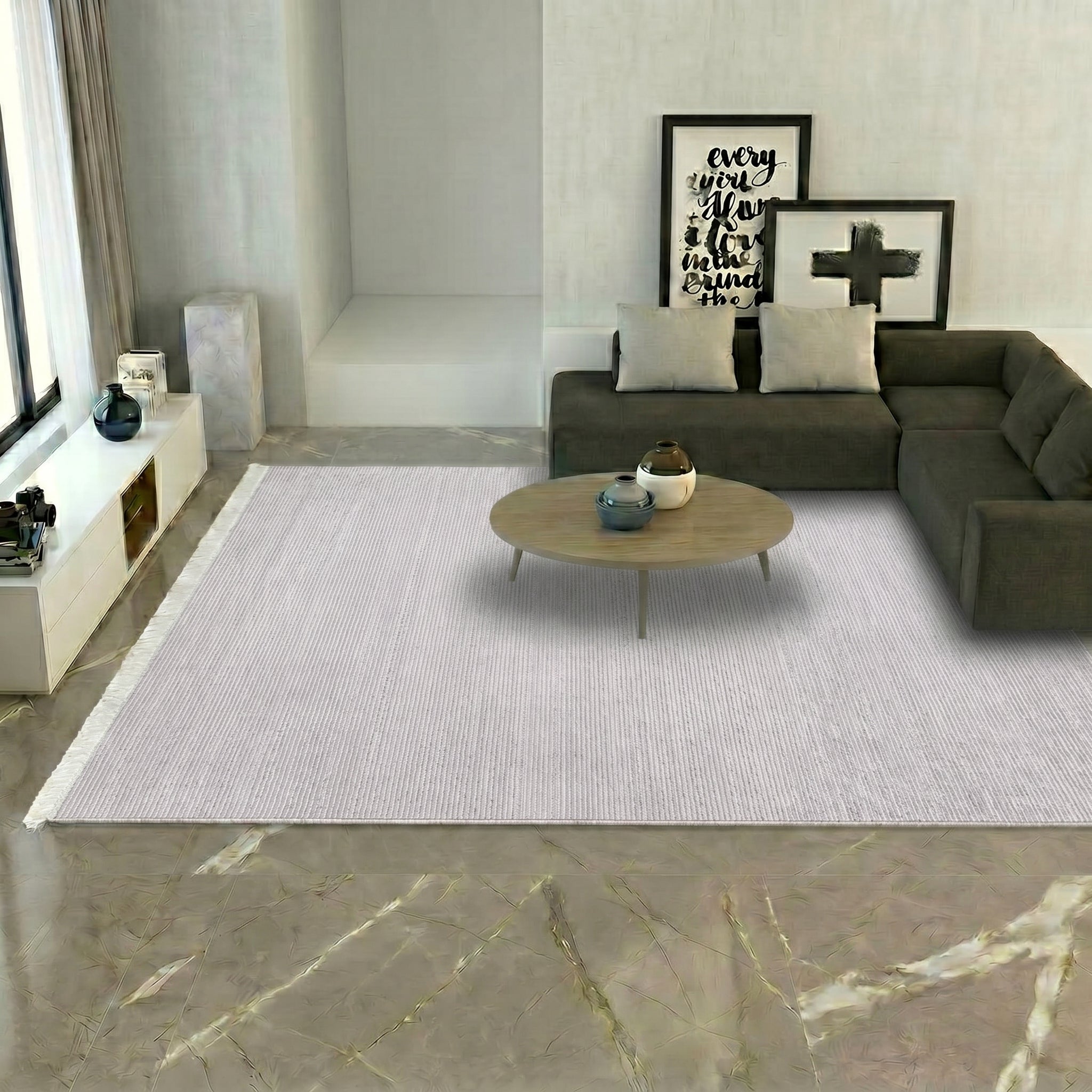 VİANORA-VY05- Brown Striped-Soft Acrylic Rug – Modern Living Room Rug, Durable, 7 mm Pile, Custom Size