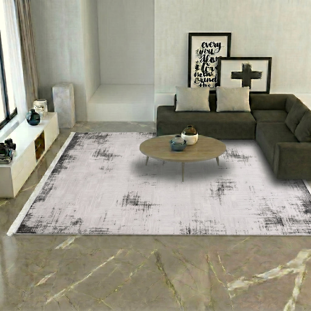 VİANORA-VY03- Black Striped-Soft Acrylic Rug – Modern Living Room Rug, Durable, 7 mm Pile, Custom Size