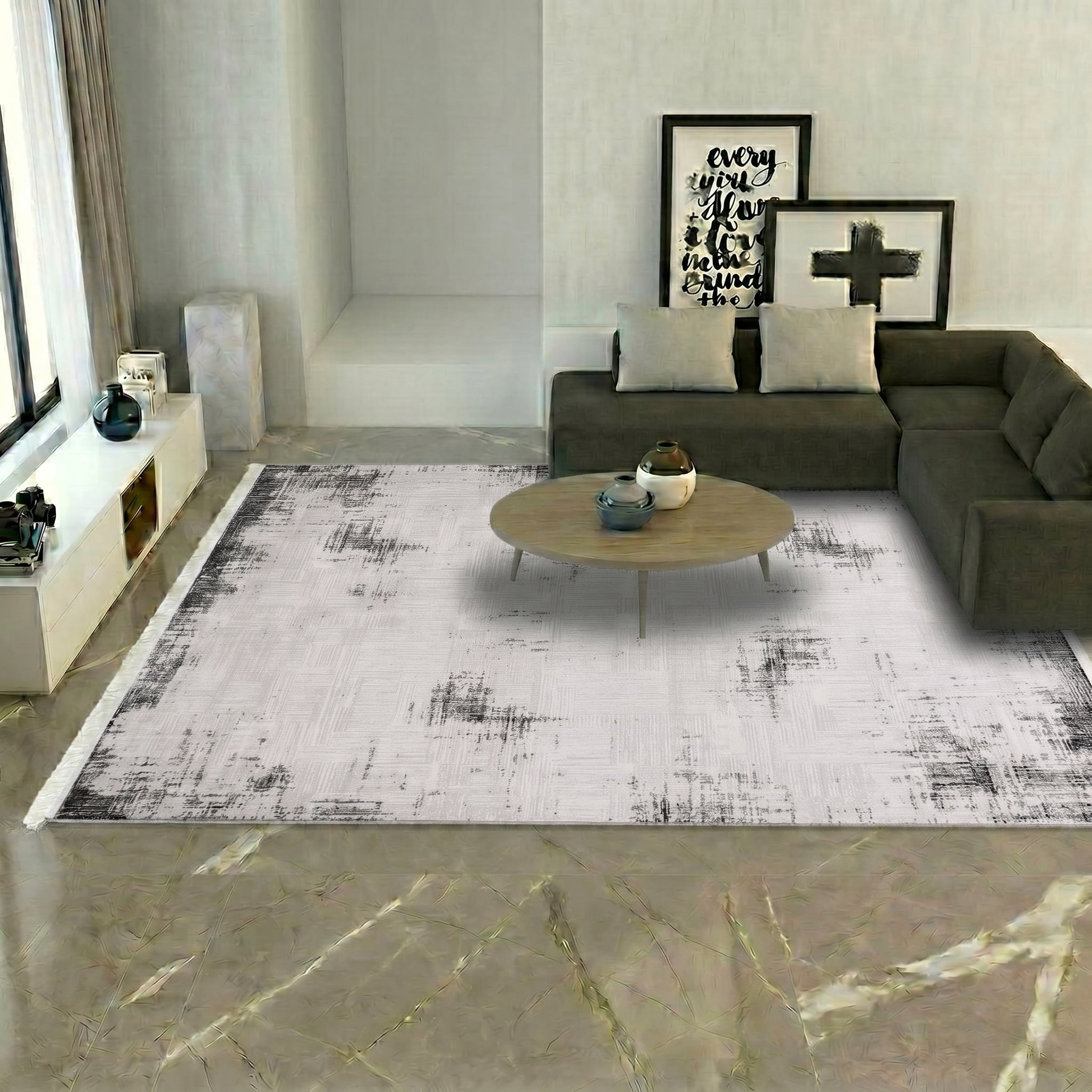 VİANORA-VY03- Black Striped-Soft Acrylic Rug – Modern Living Room Rug, Durable, 7 mm Pile, Custom Size