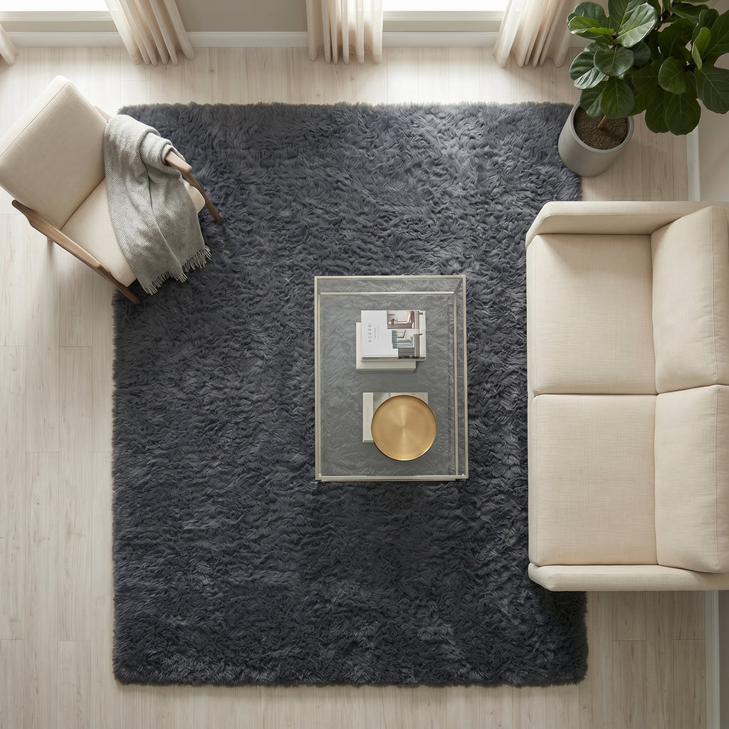 Bunny  Poly Plush Carpet - TF9083- Anthracite- High Quality - Extra Soft - Non-Slip Special Base