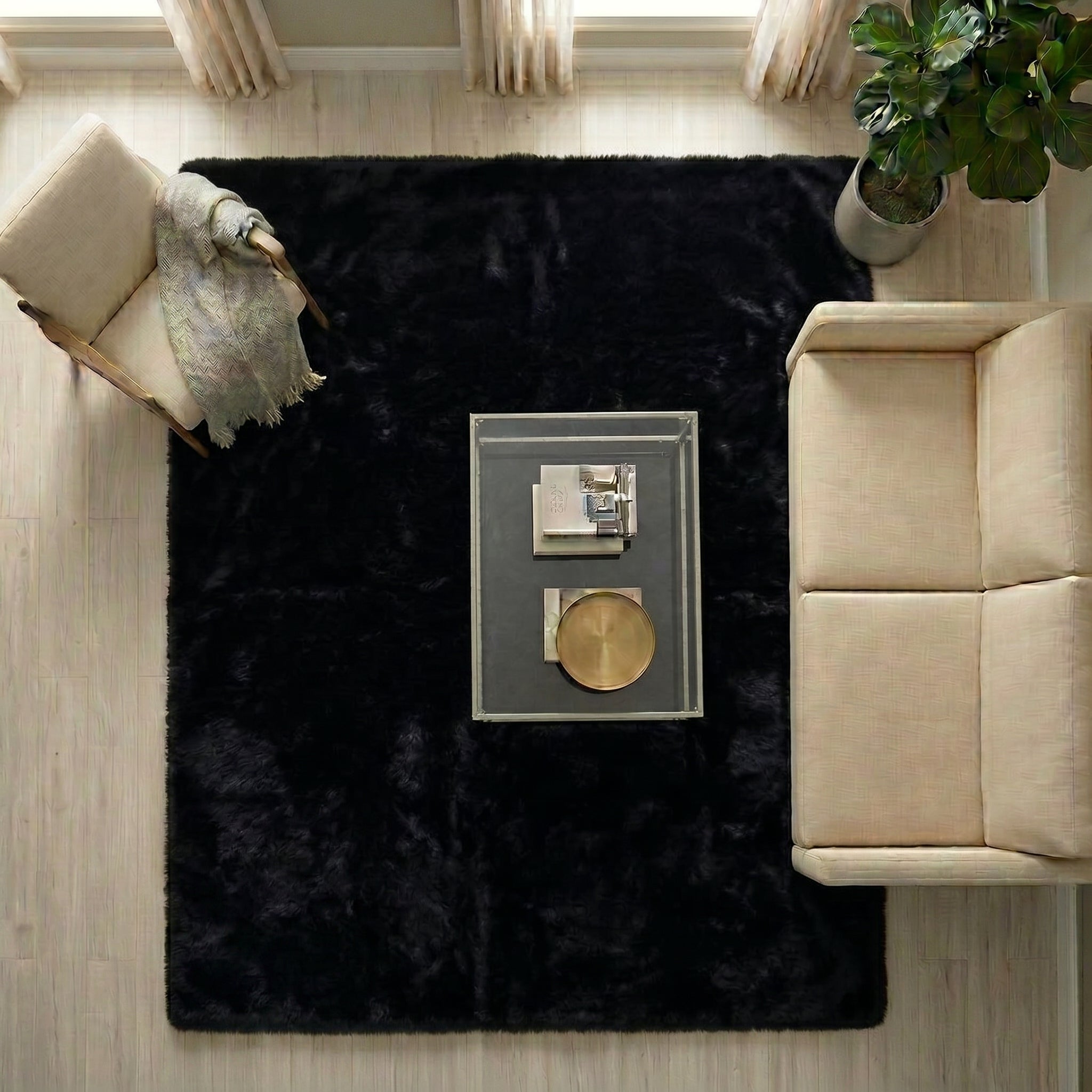 Bunny  Poly Plush Carpet -TF9060- Black - High Quality - Extra Soft - Non-Slip Special Base